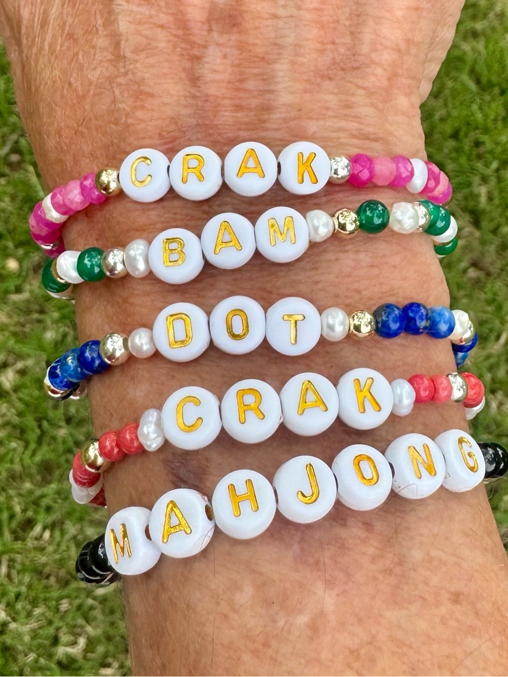 Mahjong bracelets 4 mm semi precious stone + 14k gold filled or sterling beads